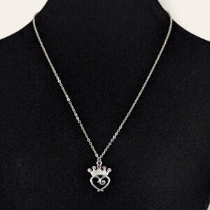 (2/$20) V. Rhinestone Crown Heart Pendant Necklace